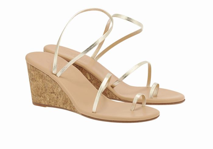 Ancient Greek Sandals Chora Mid Women Wedge Sandals Gold White | THX311AI