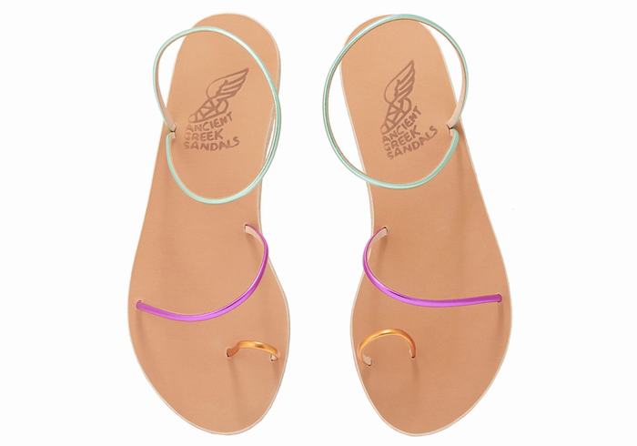 Ancient Greek Sandals Chora Women Toe-Post Sandals Gold Purple Green | EDX1582MN