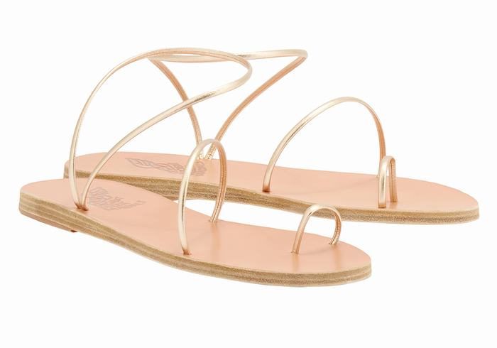 Ancient Greek Sandals Chora Women Toe-Post Sandals Gold White | MZC2362MV