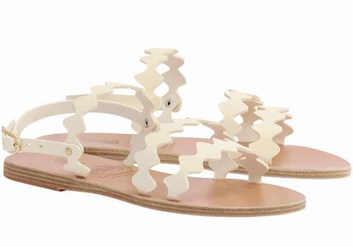 Ancient Greek Sandals Clio Onda Leather Women Back-Strap Sandals White | UWA6392WG