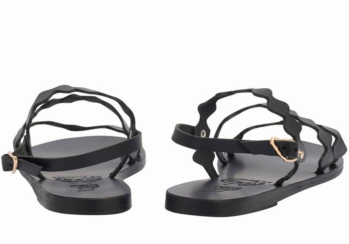 Ancient Greek Sandals Clio Onda Leather Women Back-Strap Sandals Black | WHX7454LA