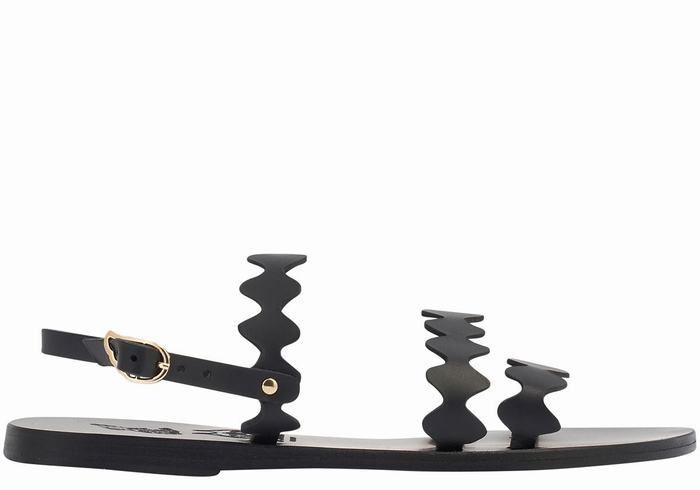 Ancient Greek Sandals Clio Onda Leather Women Back-Strap Sandals Black | WHX7454LA