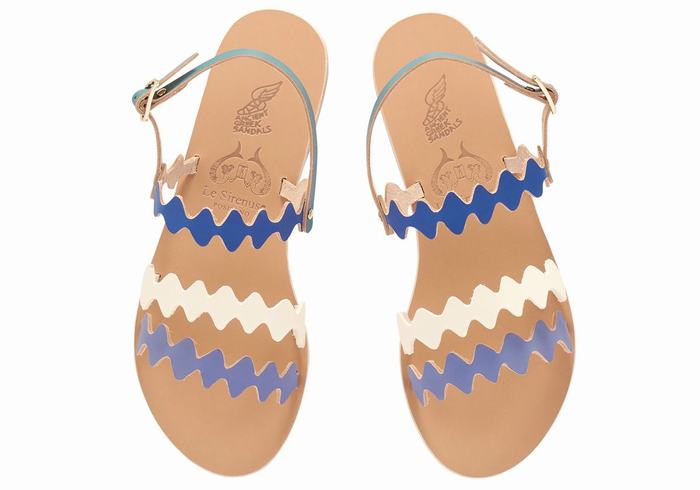 Ancient Greek Sandals Clio Onda Women Back-Strap Sandals Blue White | FRY1018JY