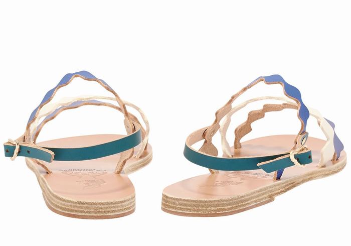 Ancient Greek Sandals Clio Onda Women Back-Strap Sandals Blue White | FRY1018JY