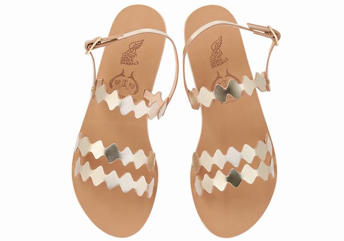 Ancient Greek Sandals Clio Onda Women Back-Strap Sandals Gold White | GIE377WZ