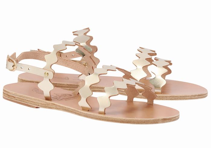 Ancient Greek Sandals Clio Onda Women Back-Strap Sandals Gold White | GIE377WZ