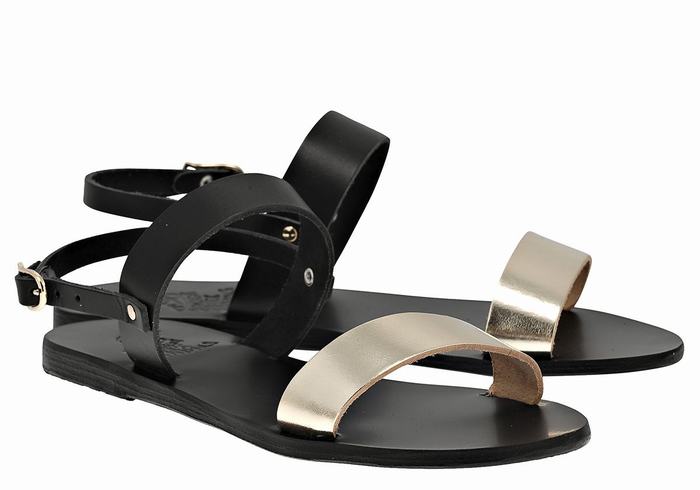 Ancient Greek Sandals Clio Women Back-Strap Sandals Black Gold White | HTX319EC