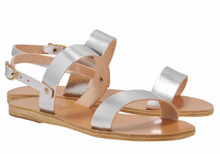 Ancient Greek Sandals Clio Women Back-Strap Sandals Silver | IQJ2910NS