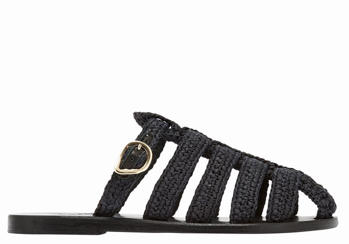 Ancient Greek Sandals Cosmia Women Fisherman Sandals Black | EZK472TJ