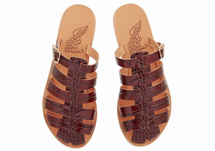 Ancient Greek Sandals Cosmia Women Fisherman Sandals Dark Red Black | RJY67FH