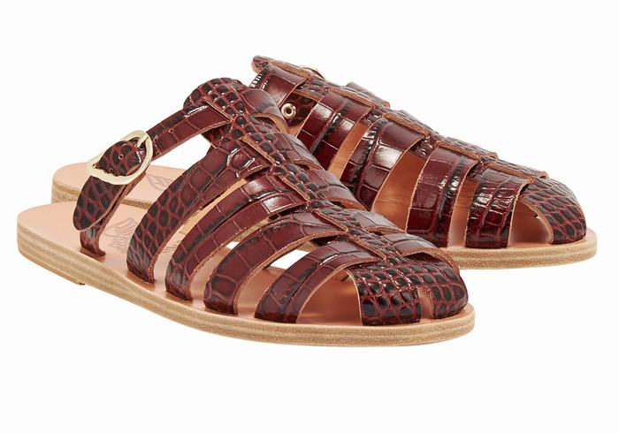 Ancient Greek Sandals Cosmia Women Fisherman Sandals Dark Red Black | RJY67FH