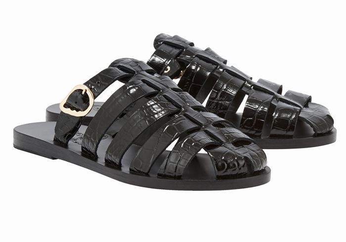 Ancient Greek Sandals Cosmia Women Fisherman Sandals Black | BHR2014XD