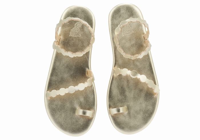 Ancient Greek Sandals Cronos Women Toe-Post Sandals Gold White | TPS2177MD