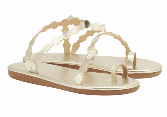 Ancient Greek Sandals Cronos Women Toe-Post Sandals Gold White | TPS2177MD