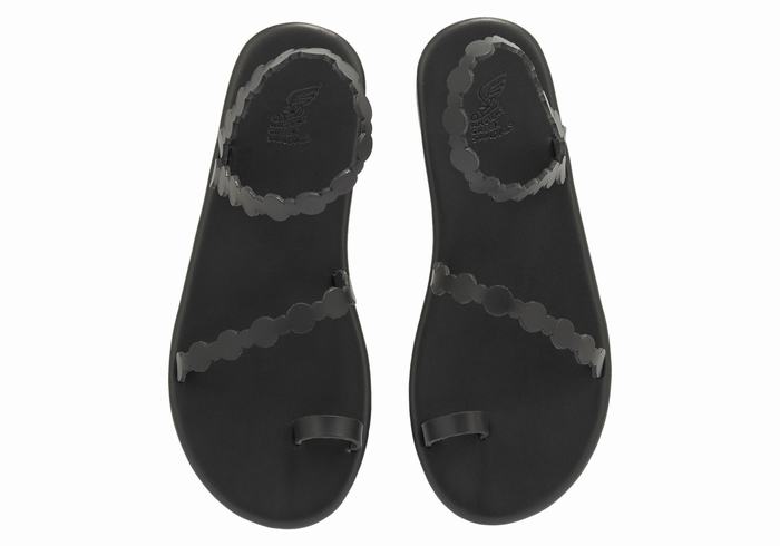 Ancient Greek Sandals Cronos Women Toe-Post Sandals Black | LKI2183LZ