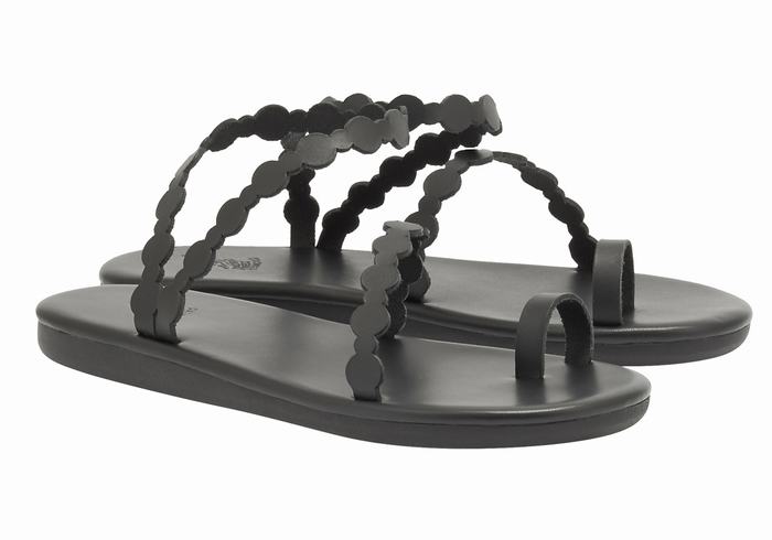 Ancient Greek Sandals Cronos Women Toe-Post Sandals Black | LKI2183LZ