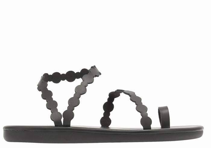 Ancient Greek Sandals Cronos Women Toe-Post Sandals Black | LKI2183LZ