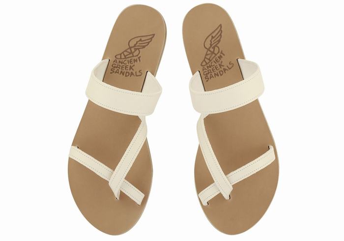 Ancient Greek Sandals Daphnae Leather Women Slide Sandals White | QTV7975HY