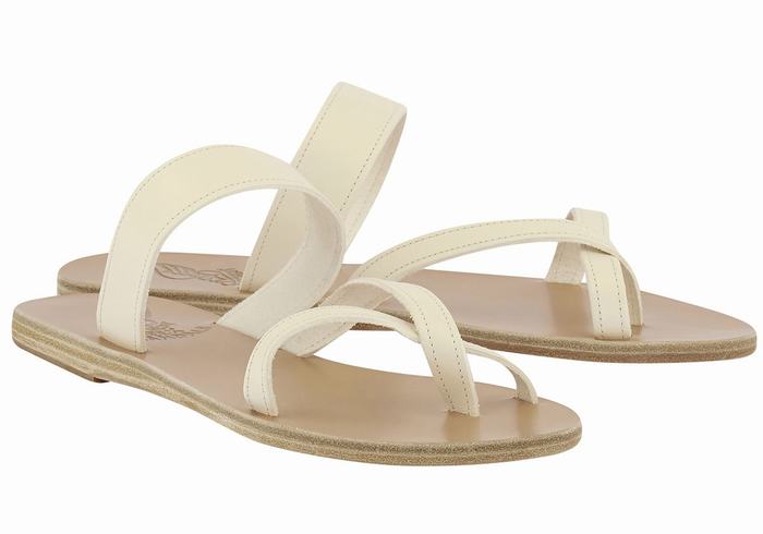 Ancient Greek Sandals Daphnae Leather Women Slide Sandals White | QTV7975HY