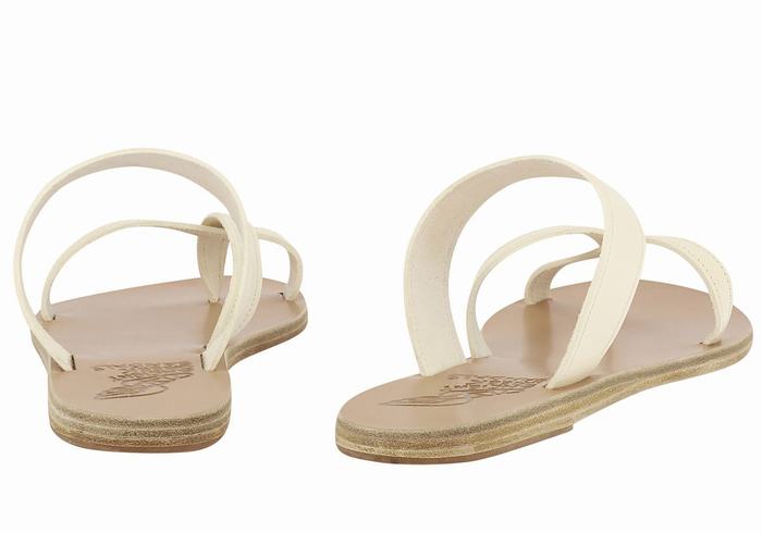 Ancient Greek Sandals Daphnae Leather Women Slide Sandals White | QTV7975HY