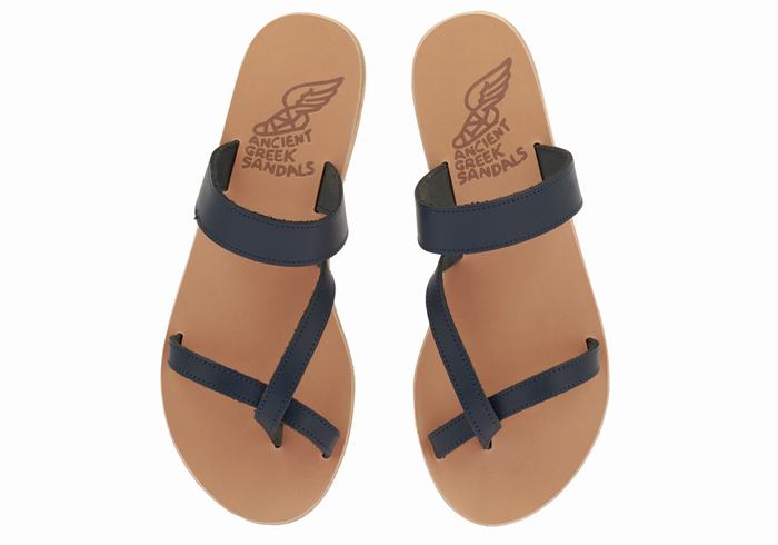 Ancient Greek Sandals Daphnae Leather Women Slide Sandals Dark Blue | VSN9018NV