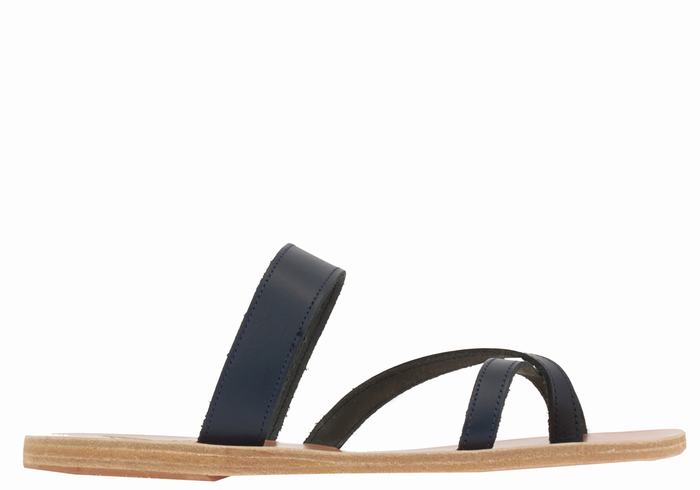 Ancient Greek Sandals Daphnae Leather Women Slide Sandals Dark Blue | VSN9018NV