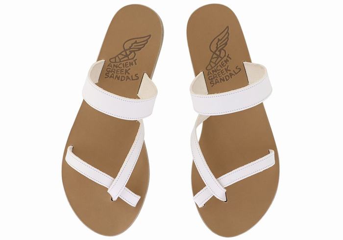 Ancient Greek Sandals Daphnae Leather Women Slide Sandals White | VMD6068PP