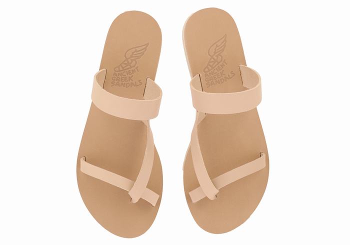 Ancient Greek Sandals Daphnae Leather Women Slide Sandals Beige | SQC4315EI