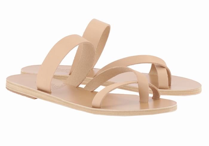 Ancient Greek Sandals Daphnae Leather Women Slide Sandals Beige | SQC4315EI