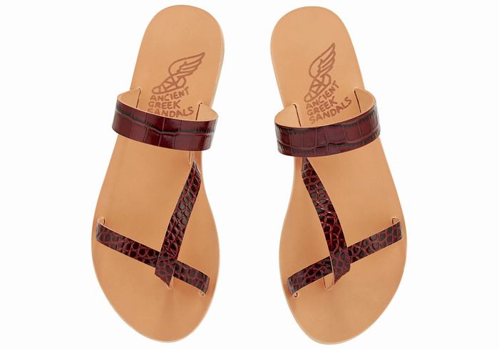 Ancient Greek Sandals Daphnae Women Slide Sandals Dark Red Black | DIA35YT