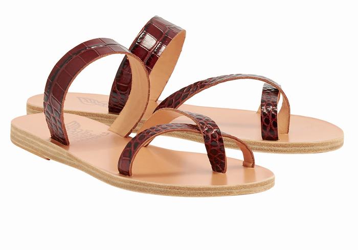 Ancient Greek Sandals Daphnae Women Slide Sandals Dark Red Black | DIA35YT