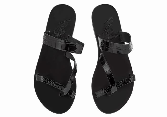 Ancient Greek Sandals Daphnae Women Slide Sandals Black | YTC6191EJ