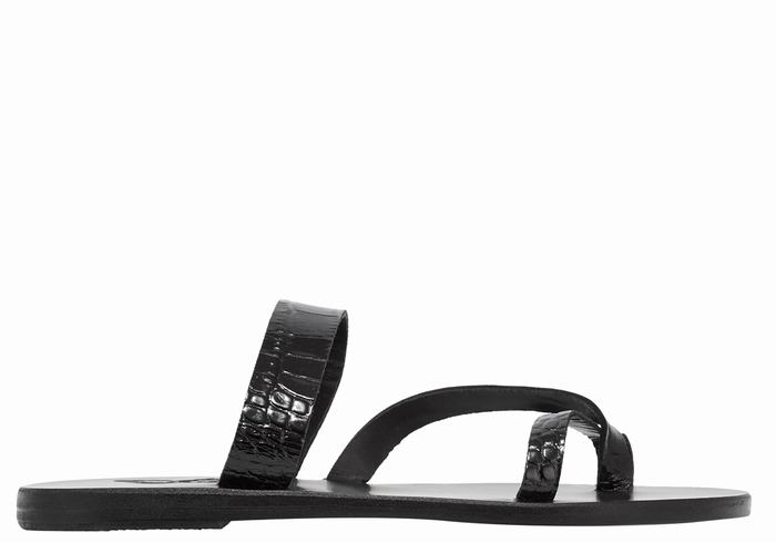 Ancient Greek Sandals Daphnae Women Slide Sandals Black | YTC6191EJ