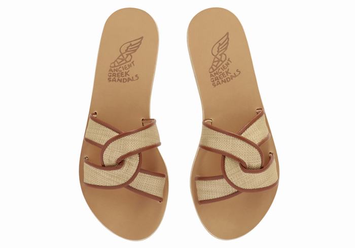 Ancient Greek Sandals Desmos Women Slide Sandals Beige Brown | GFZ5495NN