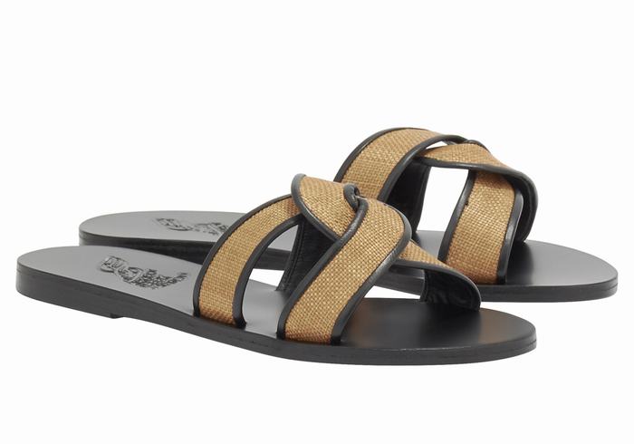 Ancient Greek Sandals Desmos Women Slide Sandals Brown Black | ZTZ27FO