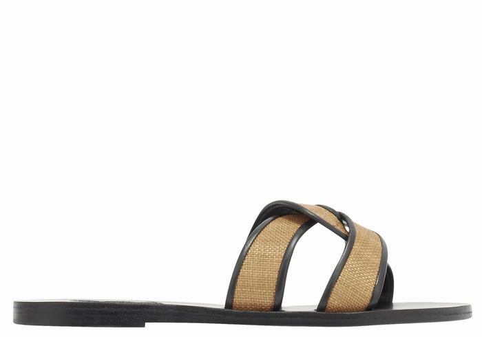 Ancient Greek Sandals Desmos Women Slide Sandals Brown Black | ZTZ27FO