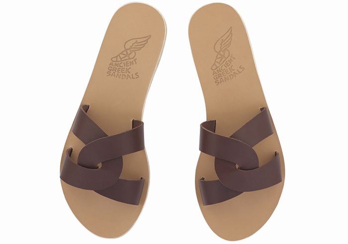 Ancient Greek Sandals Desmos Women Slide Sandals Coffee | DMR416VT