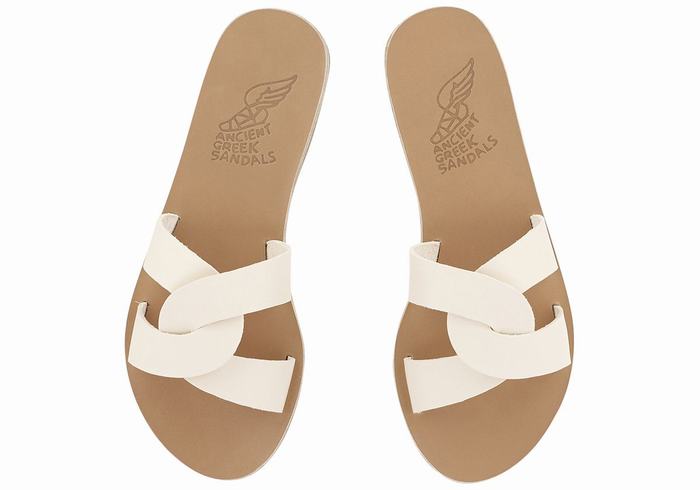 Ancient Greek Sandals Desmos Women Slide Sandals White | LHX1511JL