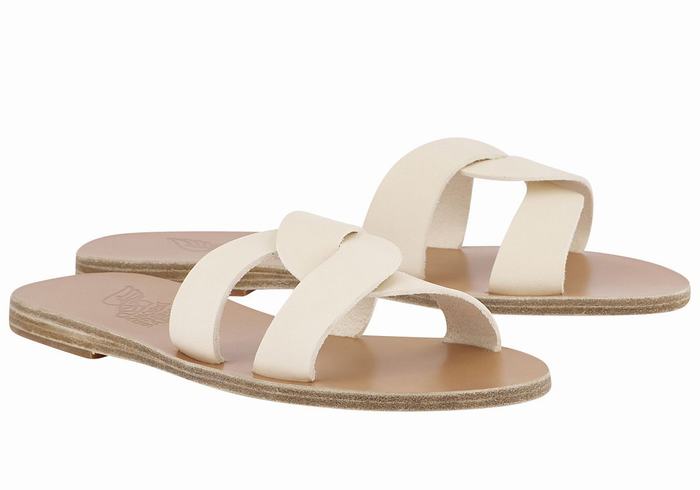 Ancient Greek Sandals Desmos Women Slide Sandals White | LHX1511JL