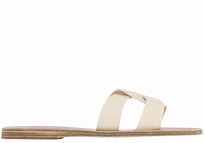 Ancient Greek Sandals Desmos Women Slide Sandals White | LHX1511JL