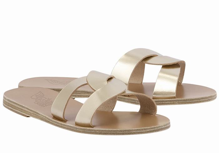 Ancient Greek Sandals Desmos Women Slide Sandals Gold White | UVI4883WG