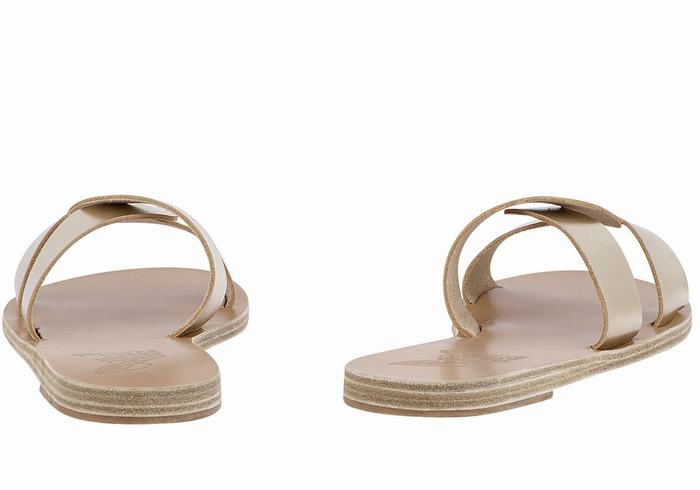 Ancient Greek Sandals Desmos Women Slide Sandals Gold White | UVI4883WG