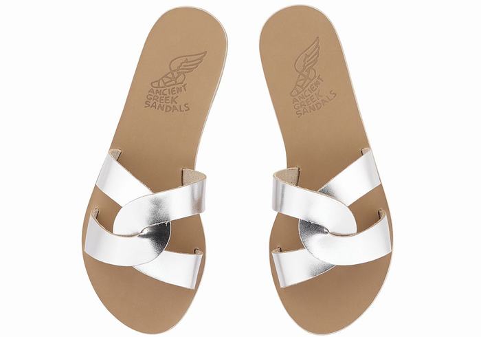 Ancient Greek Sandals Desmos Women Slide Sandals Silver | BDH7027DZ