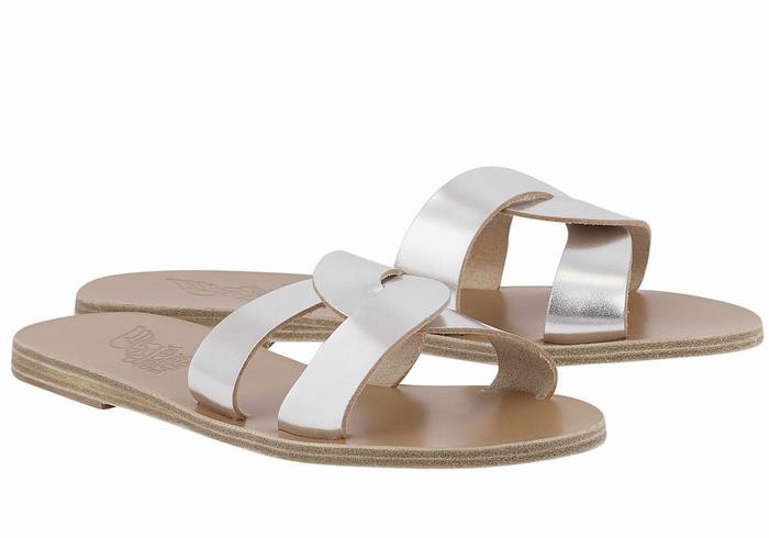 Ancient Greek Sandals Desmos Women Slide Sandals Silver | BDH7027DZ