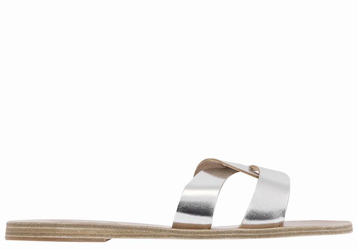 Ancient Greek Sandals Desmos Women Slide Sandals Silver | BDH7027DZ