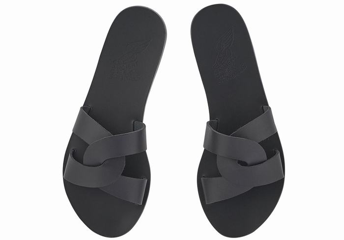 Ancient Greek Sandals Desmos Women Slide Sandals Black | PPM583NQ