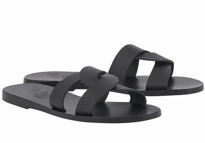 Ancient Greek Sandals Desmos Women Slide Sandals Black | PPM583NQ