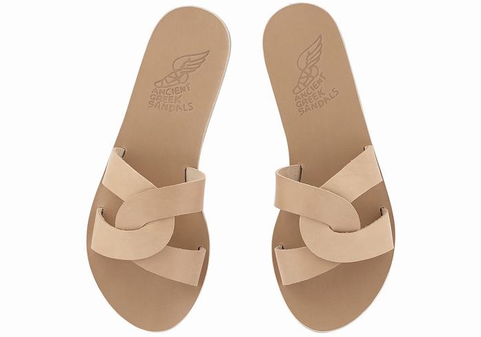 Ancient Greek Sandals Desmos Women Slide Sandals Beige | BPZ374TU