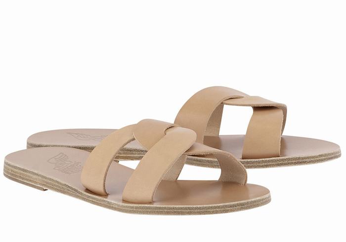 Ancient Greek Sandals Desmos Women Slide Sandals Beige | BPZ374TU