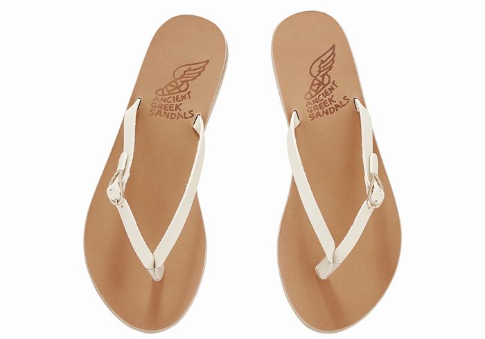 Ancient Greek Sandals Dihalo Leather Women Flip Flops White | GSS5952KD